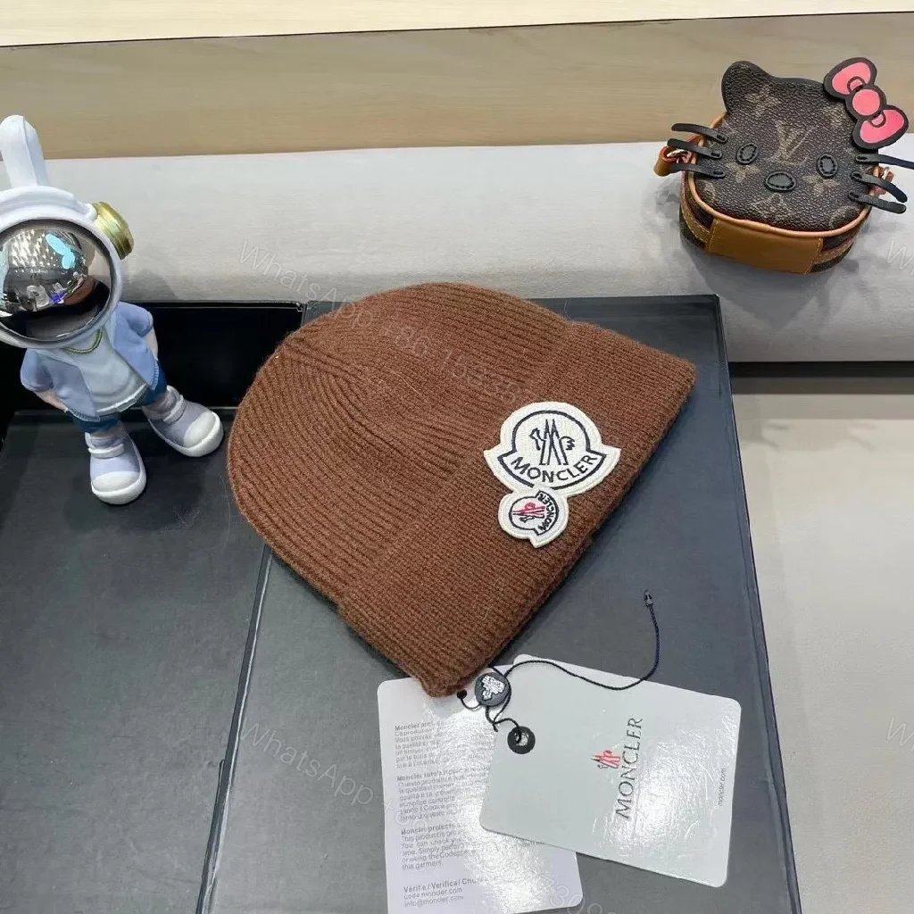 View 8 of Cocoa Ribbed Knit Beanie - Luxury Moncler-Inspired Patch Vestment
