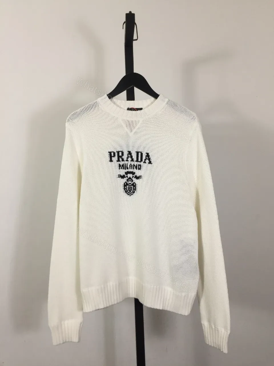 White Knit Crew with Premium Logo Detail Knitwear Top — view 1
