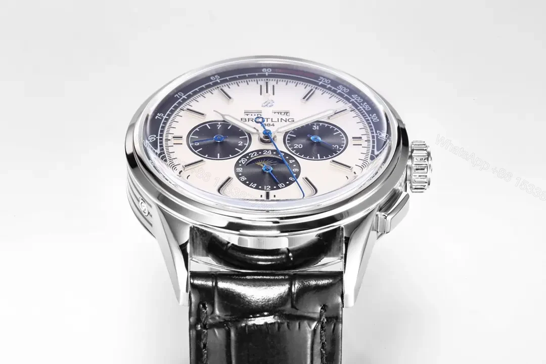 View 6 of JF Factory Breguet Classique Complications Blue Dial 42mm Stainless Steel Watch with Black Leather Strap