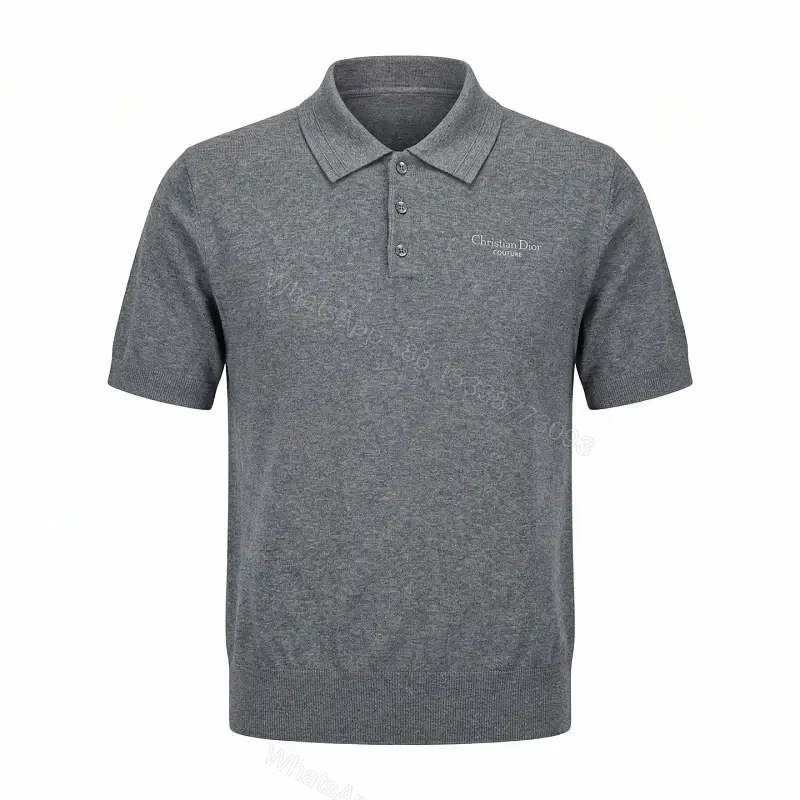 Polished Knit Polo: Subtle Dior-Couture Texture Polo Shirt — view 1