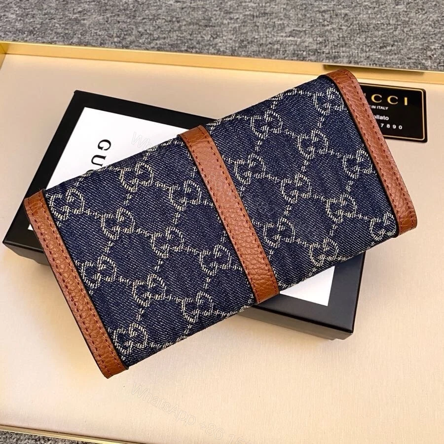 View 7 of Gucci Jackie 1961 Continental Chain Wallet GG Denim Blue 19Cm