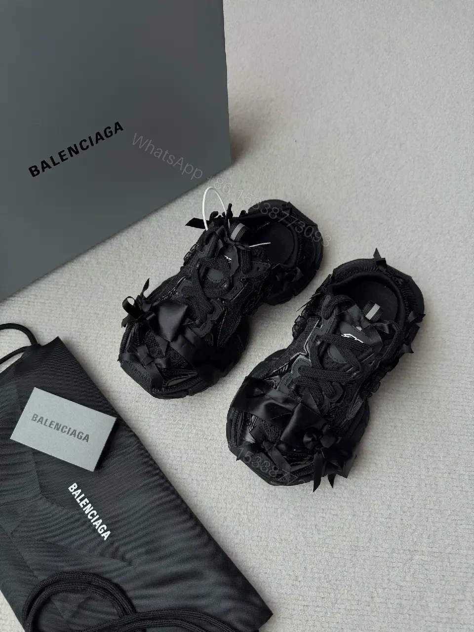 View 5 of Chunky Textured Luxury Sneakers with Satin Bow Accent