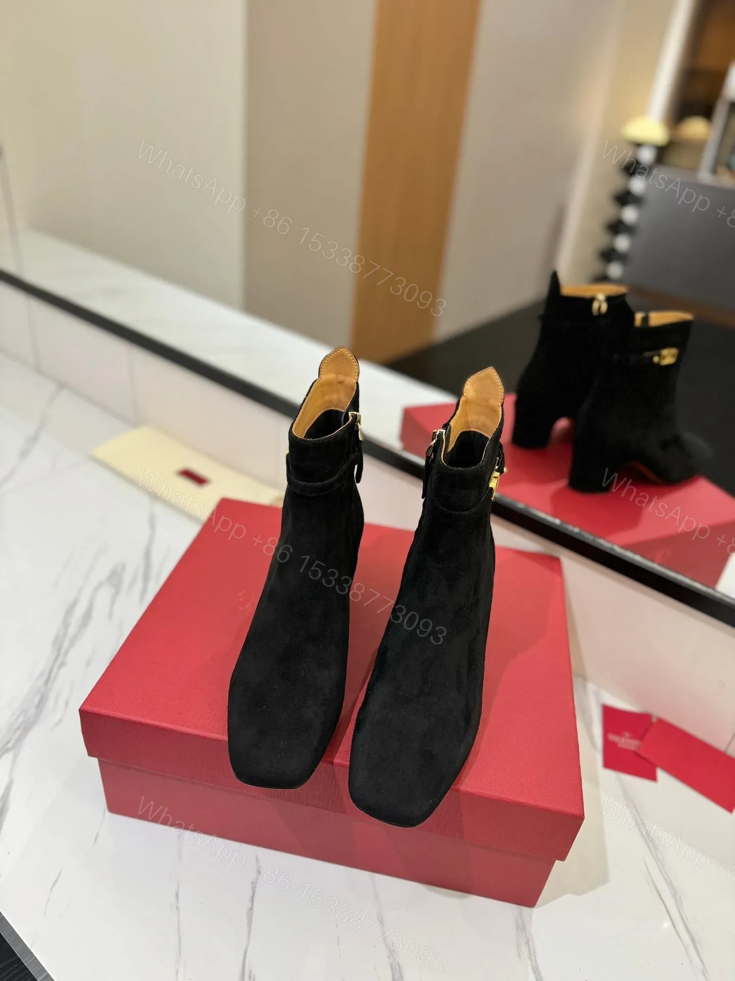 View 4 of Valentino Women Black Suede Ankle Boots