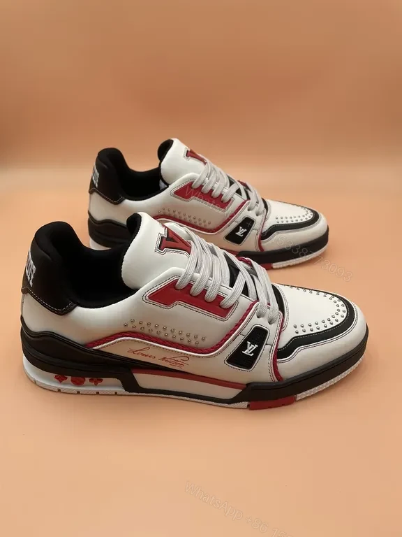 View 4 of White + Leather + Fashion Sneaker + LV Stripe Detail + Sneaker