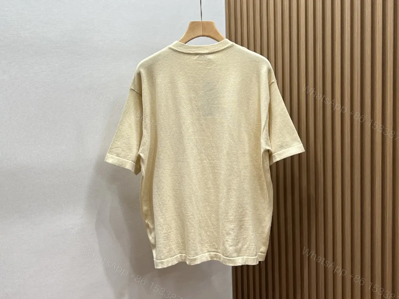 View 9 of Light Beige Cotton Knit Tee - Casual Relaxed Fit Short Sleeve