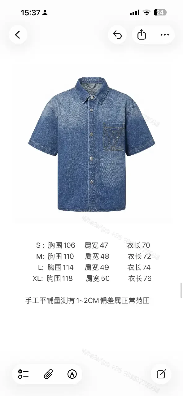 View 5 of Blue Denim Shirt Short Sleeves with Pocket Front Button-Up