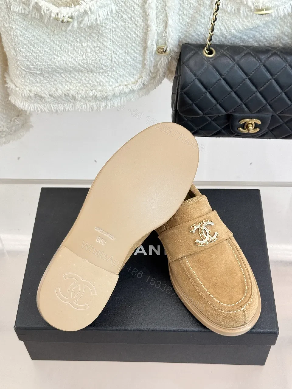 View 7 of Camel Suede Mocs with Signature Hardware Loafers