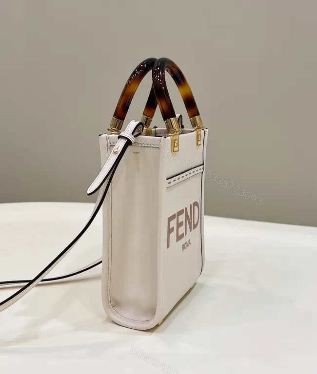View 6 of Fendi Mini Tote: White Leather with Tortoiseshell Handle