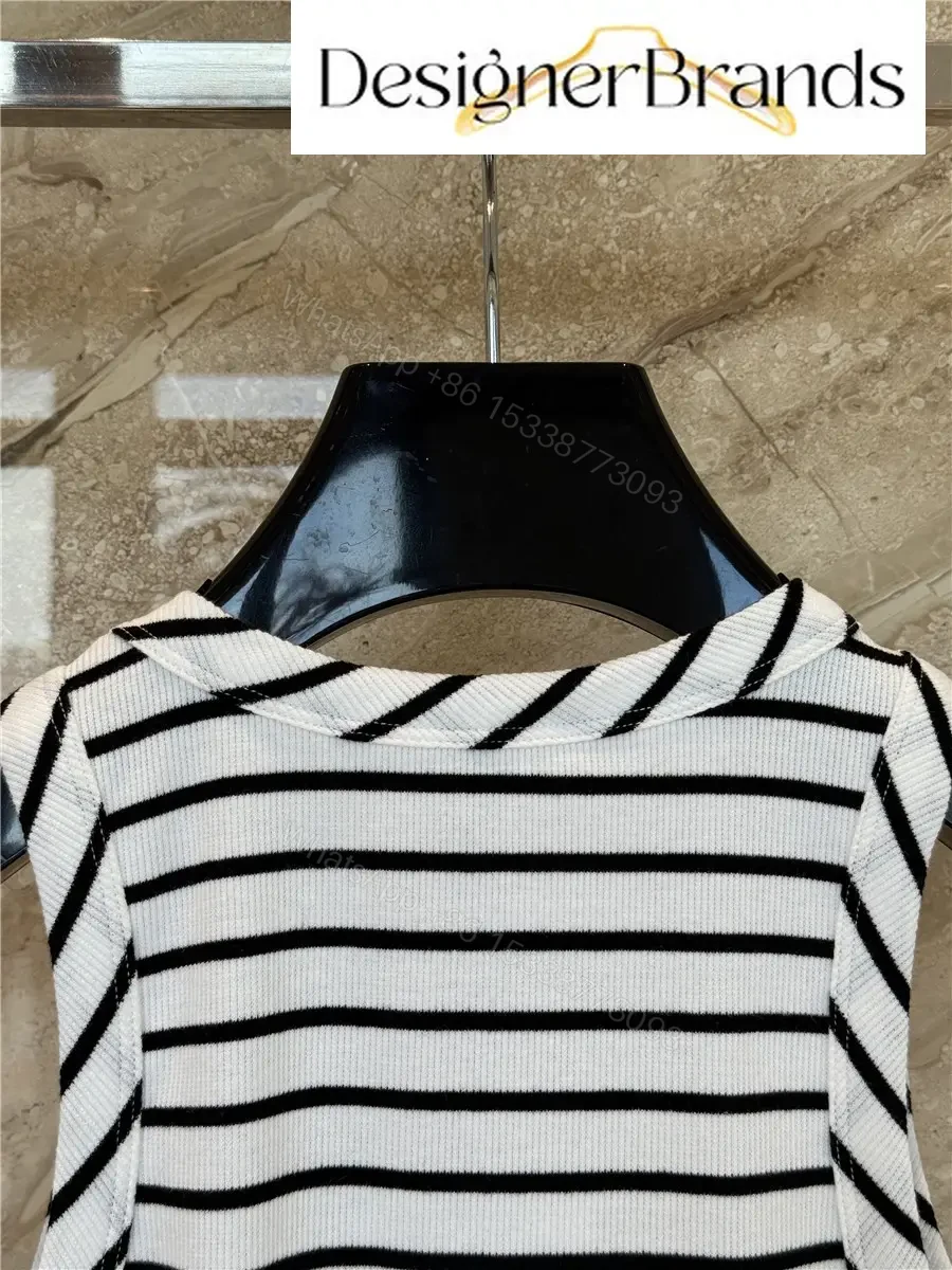 View 9 of Celine Triomphe Black and White Striped Knit Vest