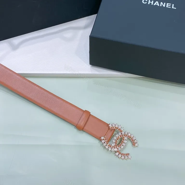 View 7 of Crystal Buckle Belt â€” Leather-Like, Caramel, Versatile Style