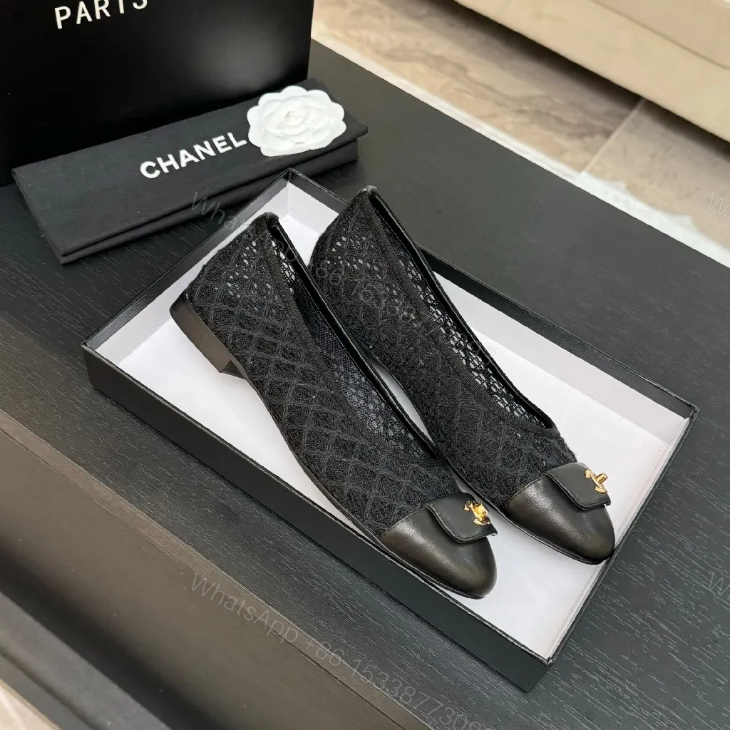 View 5 of Knit-Texture Flats with Leather Toe Cap and Gold Hardware