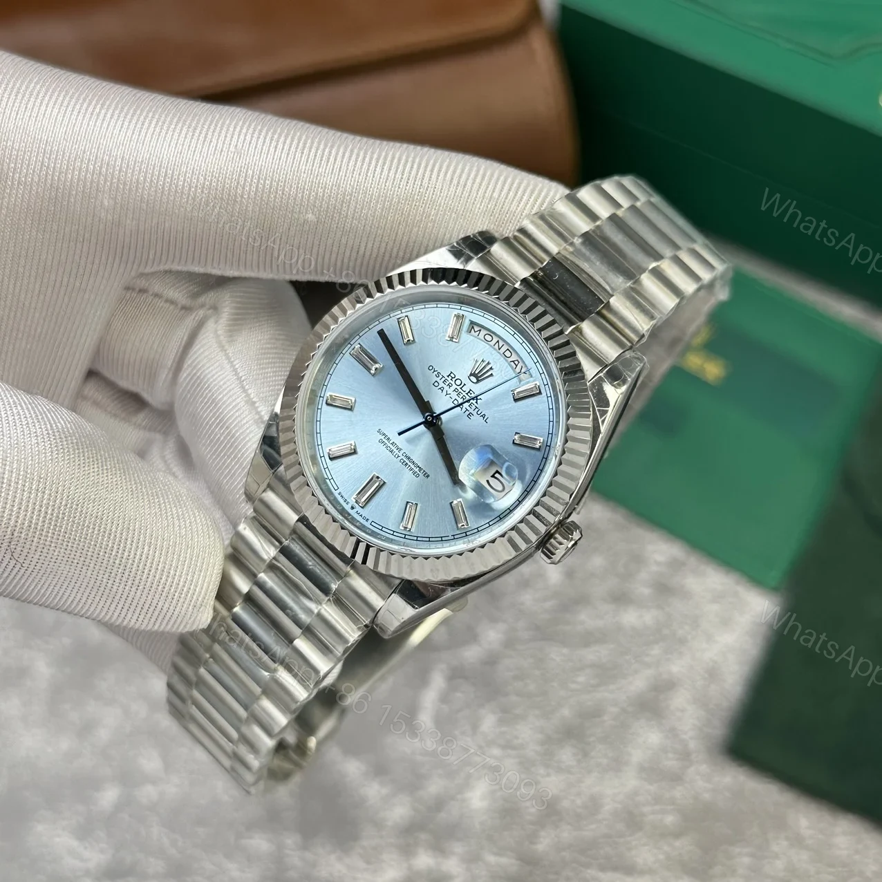 View 4 of Superclone Rolex Day-Date Ice Blue Diamond Dial 228236-0006 40 mm