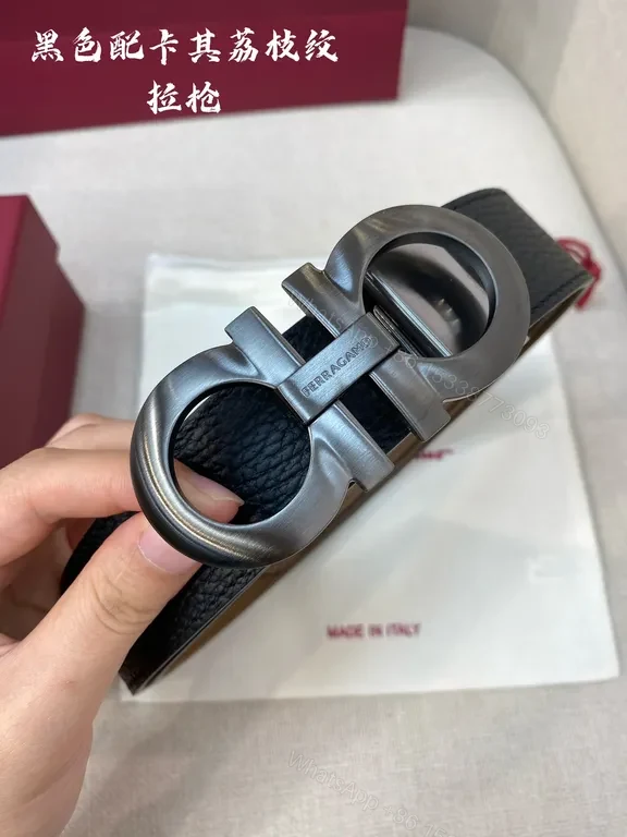 View 6 of Refined Leather Belt with Ferragamo-Style Hardware - Luxury Belt