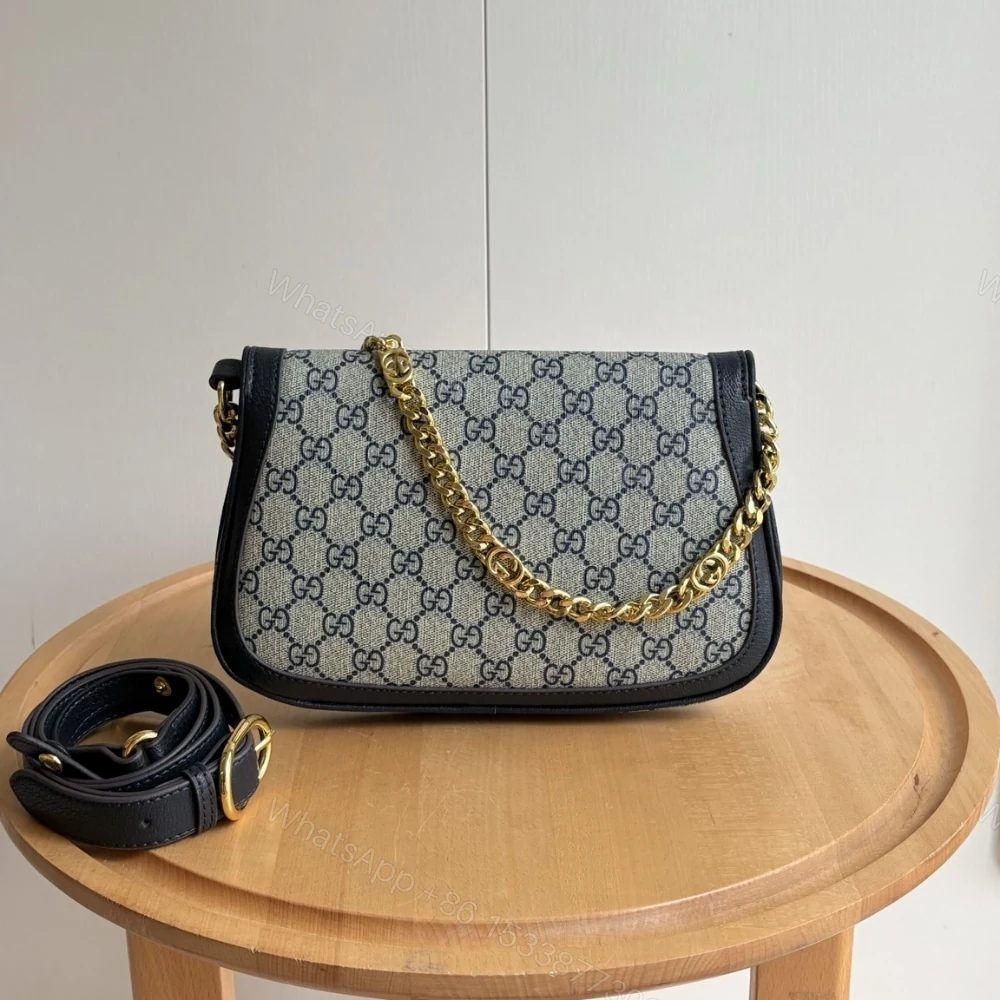 View 4 of GUCCI BLONDIE SHOULDER BAG GOLD HARDWARE BLUE 28CM