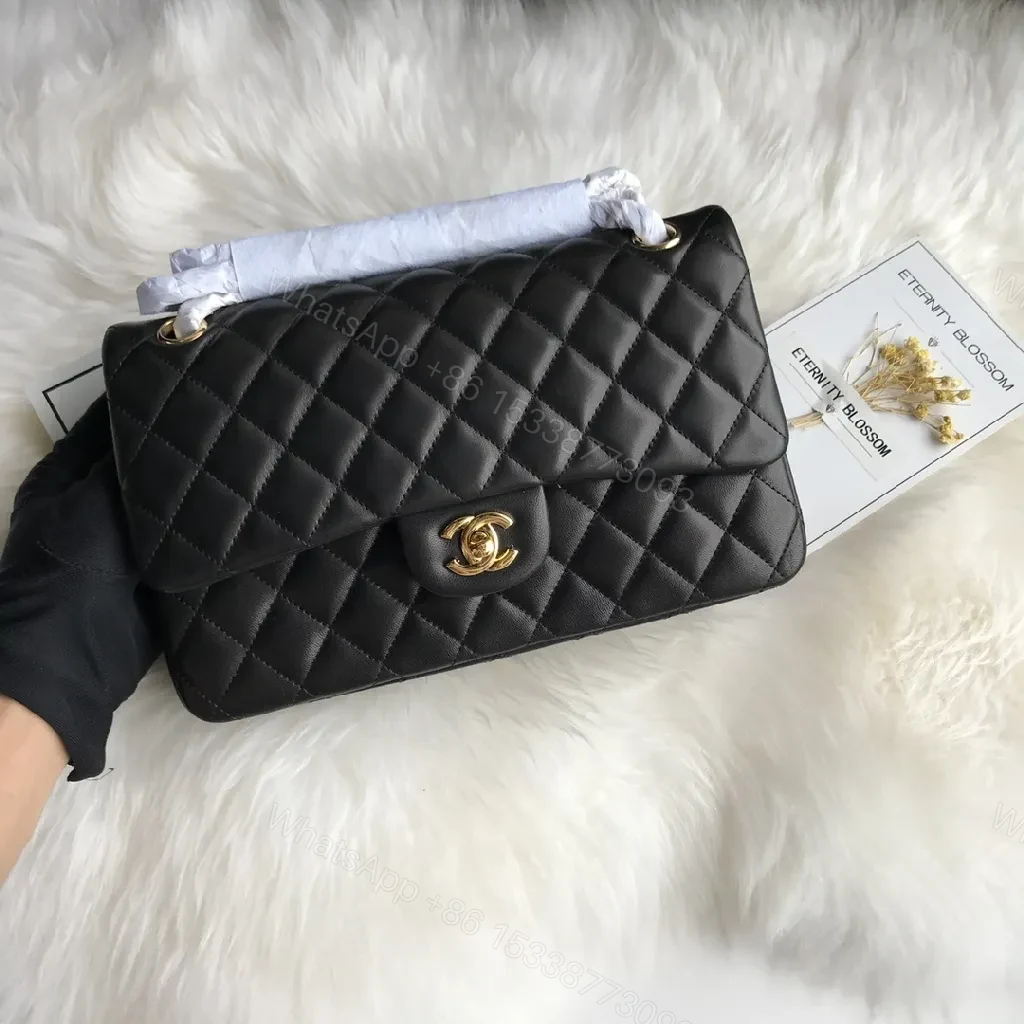 View 5 of Quilted Black Handbag with Gold Clasp – Luxe Chic Style