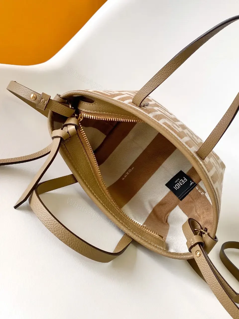 View 7 of Chic Signature Tote – Geometric Patterned, Leather Trim, Structured Everyday Tote