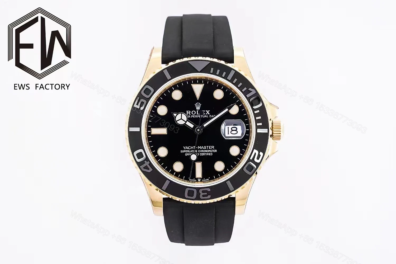 ROLEX 原單 男款 Yacht-Master 黑金膠帶款 經典潛水腕錶 — view 1