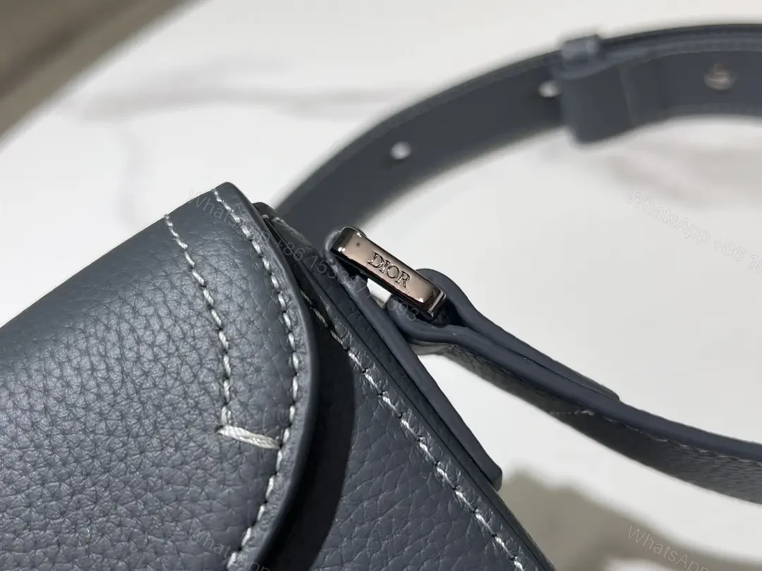 View 4 of Gray Leather Crossbody: Compact Luxury with Signature Clasp