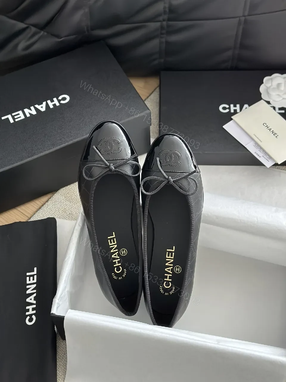 View 9 of Chic Patent Leather Ballet Flats with Bow Accent, Black