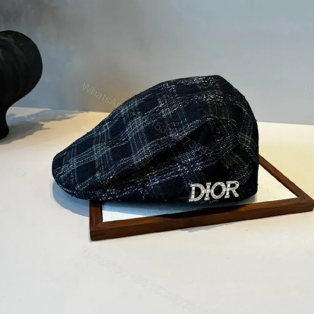 View 8 of Textured Beret with DIOR-Inspired Accent, Navy, One-Size