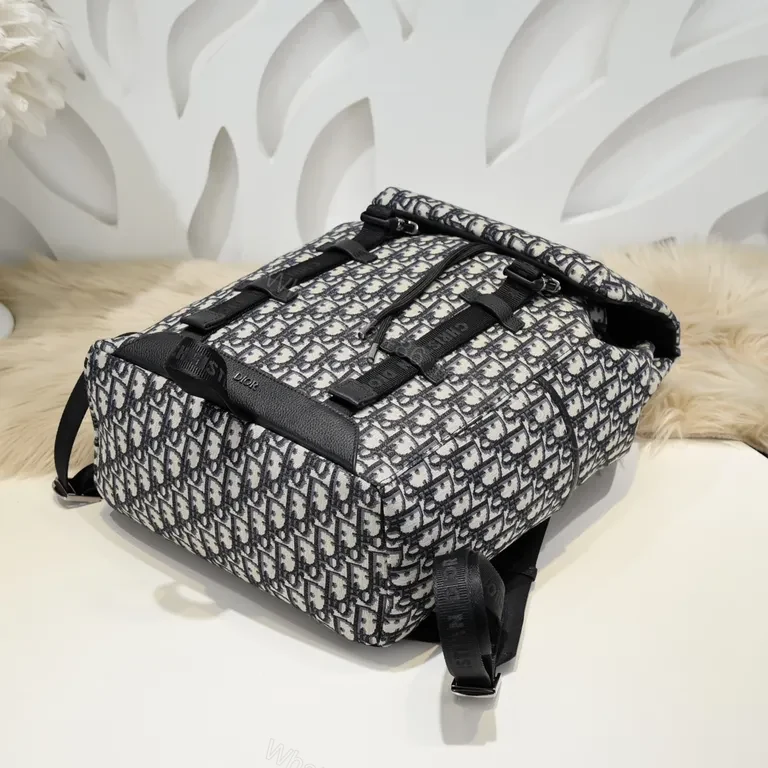 View 2 of Monogram Backpack: Dior Oblique, Blackâ€“Ivory, Structured Design