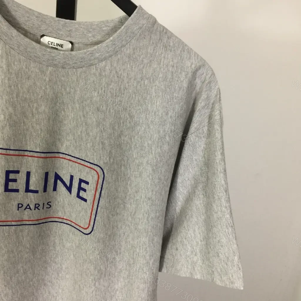 View 6 of Gray Knit Tee with Subtle Logo, Casual Luxe Top