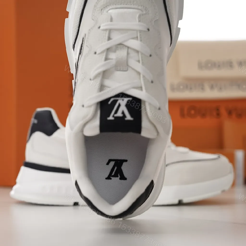 View 9 of White Leather Luxury-Style Sneakers with Monogram Accents