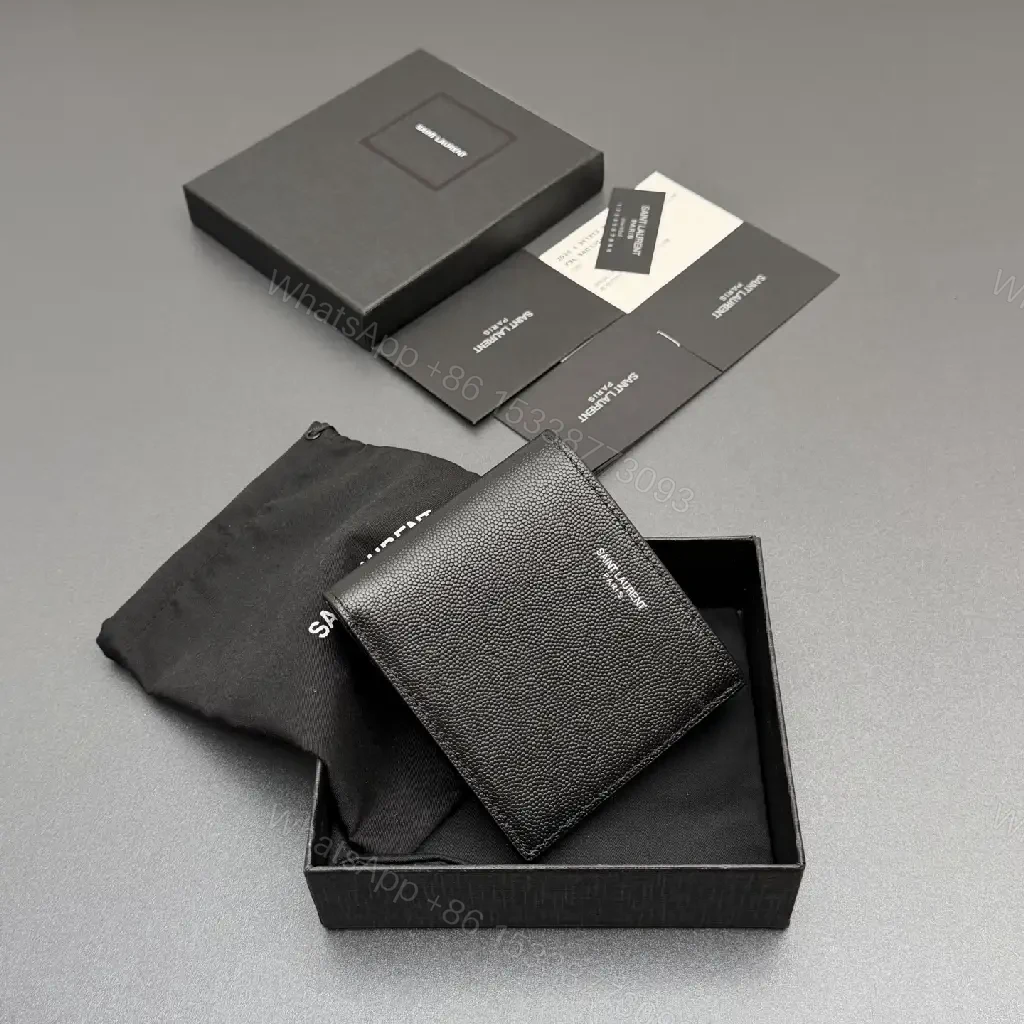 View 2 of Compact Black Pebble Leather Wallet: Minimal Luxury Style