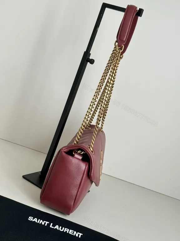 View 6 of Chic Burgundy Leather Flap Bag with Gold Chain Strap