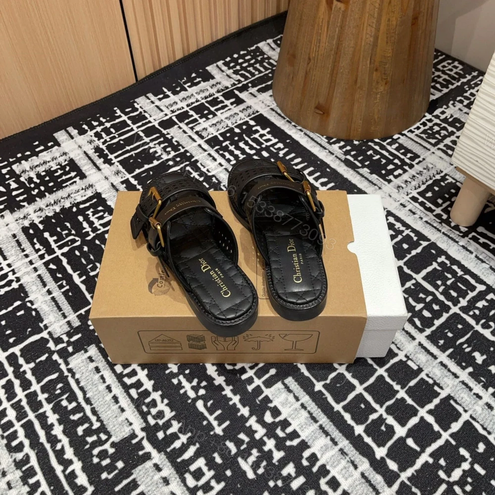 View 7 of 高仿Dior*D-Avenue系列KCO195圓頭塔扣一字拖鞋黑色免檢版