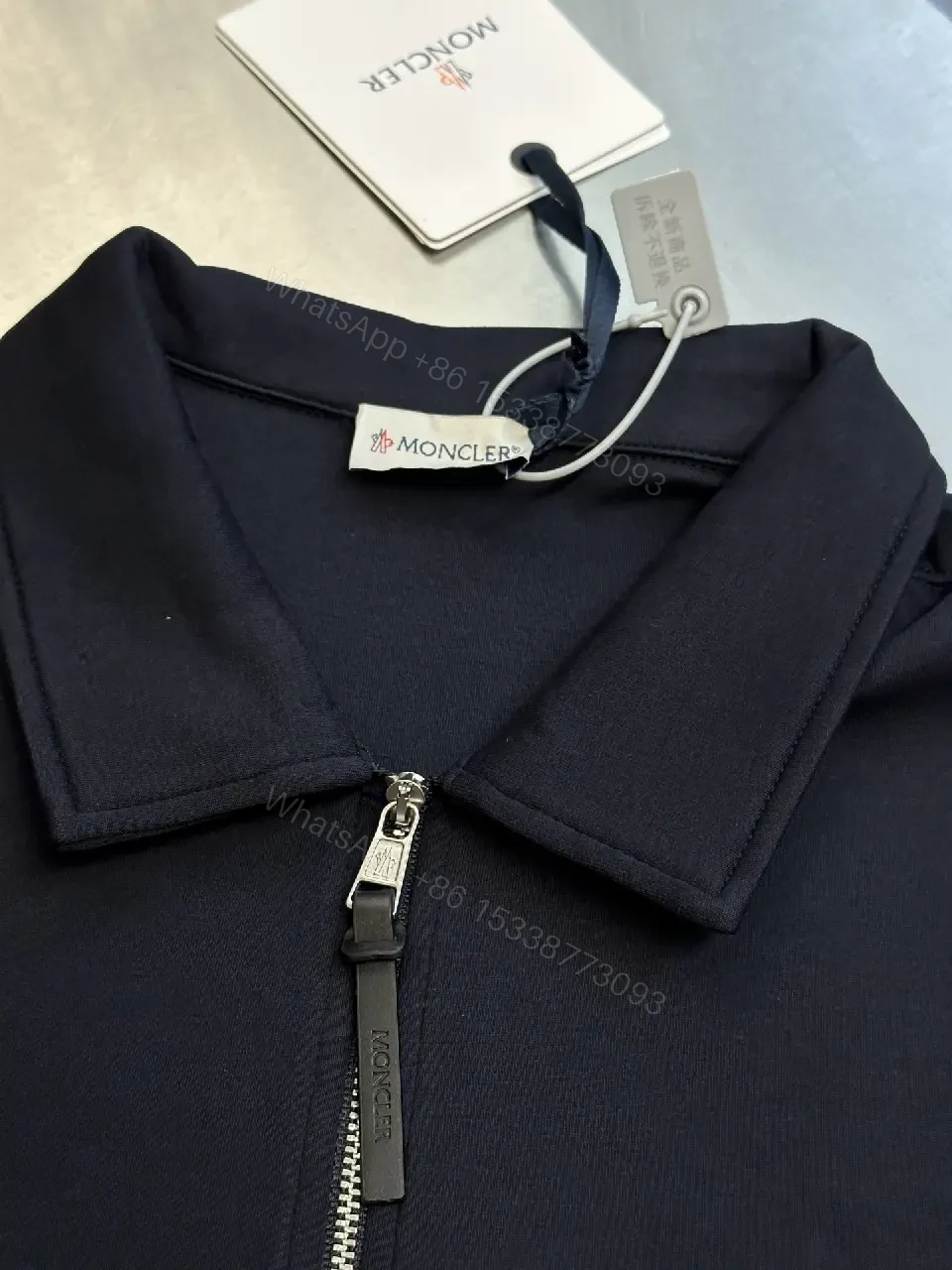 View 10 of navy cotton blend half-zip pullover with chest pocket for everyday luxury