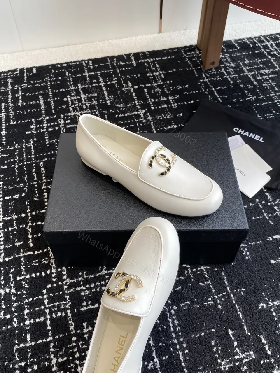 View 4 of White Leather Loafers with Signature Hardware, Luxury Comfort
