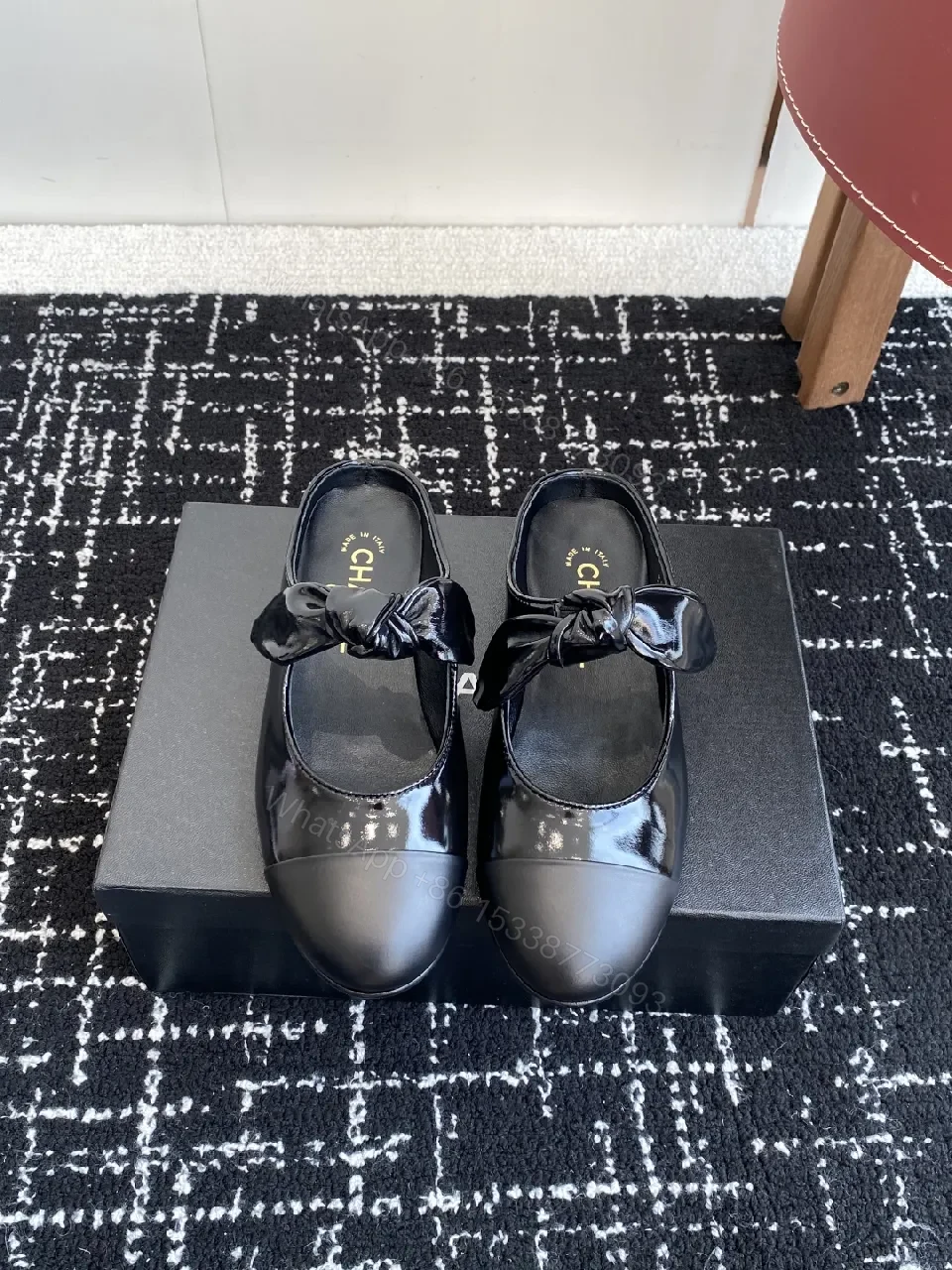 View 9 of Black Patent Leather Bow Mule - Sophisticated, All-Day Comfort