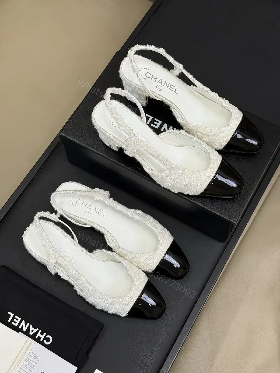 View 6 of Textured Tweed Slingback Pumps with Gloss Cap Toe - All-Day Comfort