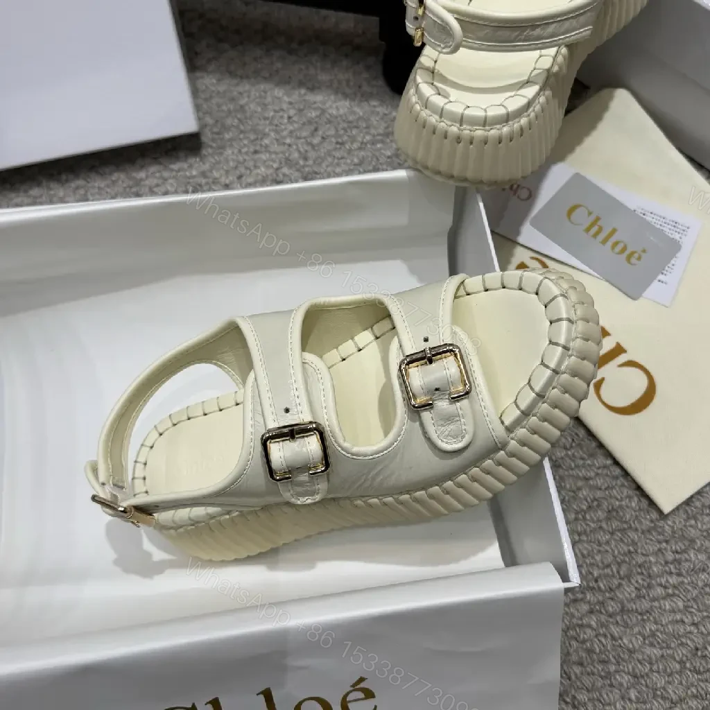 View 5 of Cream Leather Light-Prep Sandals with Double Buckle Straps