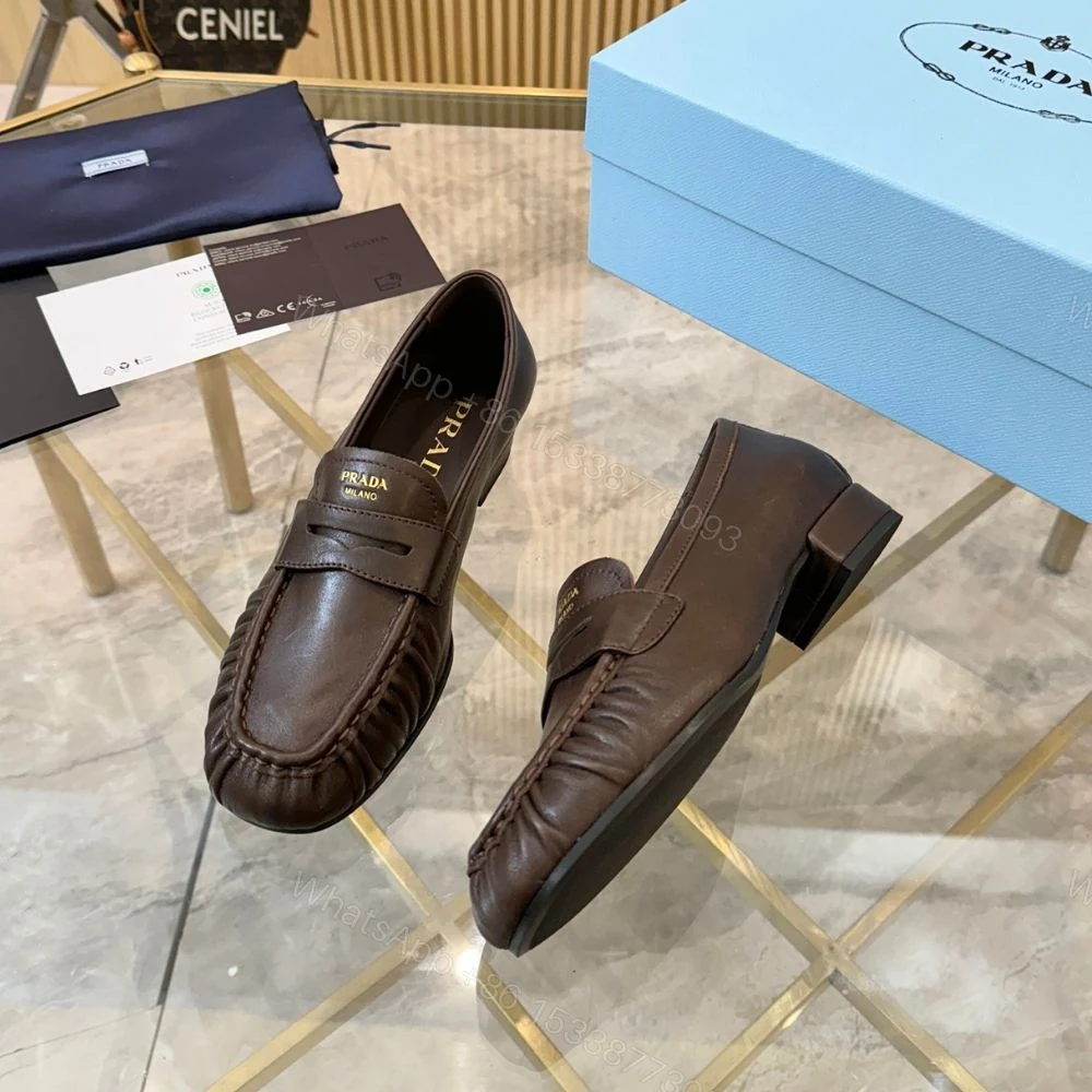 View 7 of Prada Leather Loafers Dark Brown