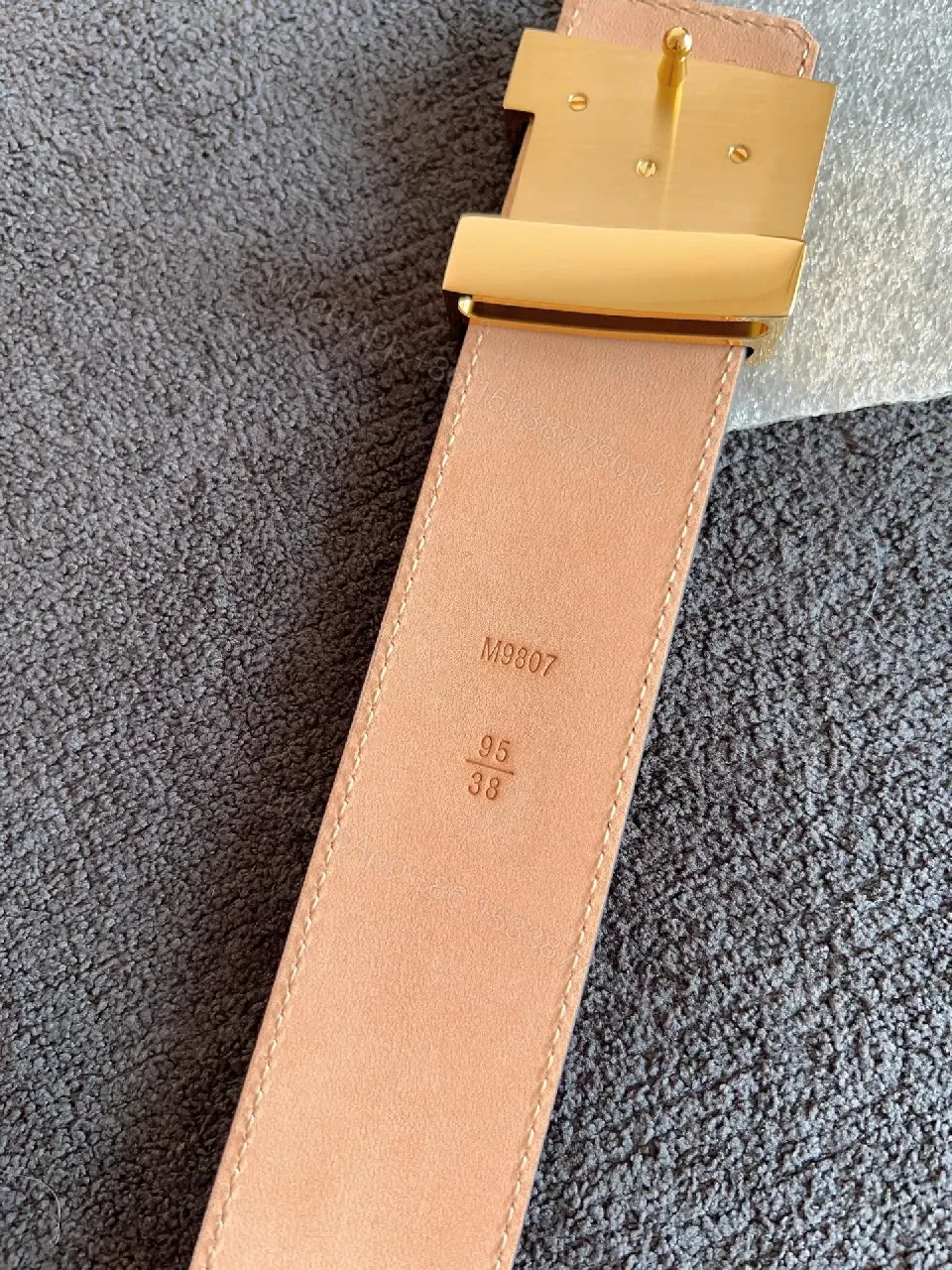 View 9 of Damier Pattern Belt: Gold Buckle, Adjustable, Luxury-Style Accessory