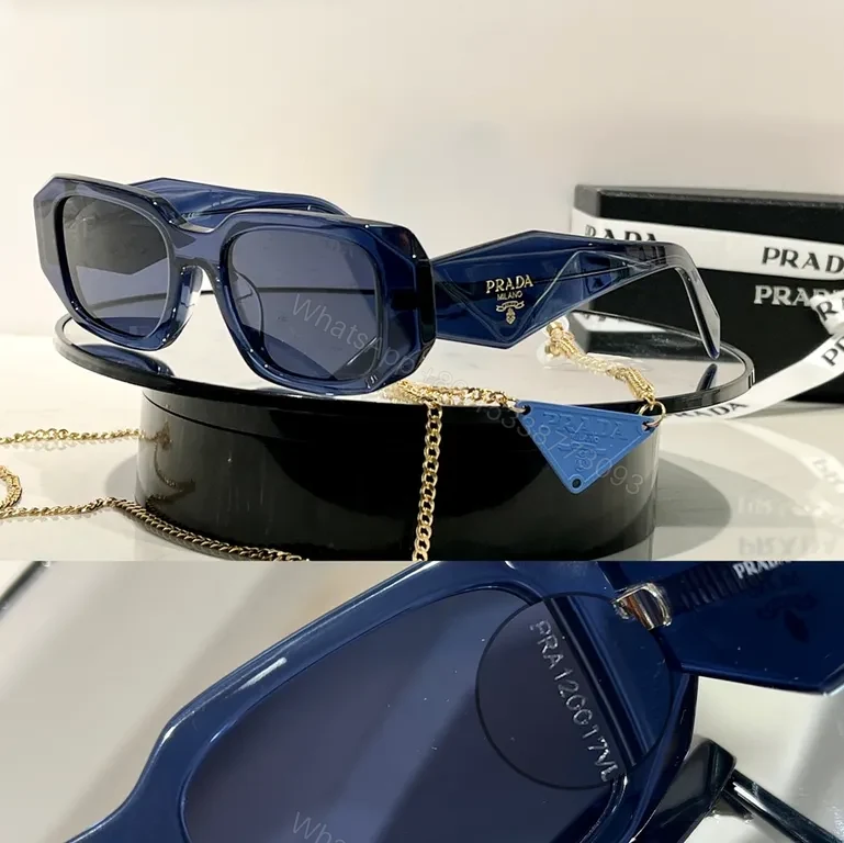 Bold Navy Prada Sunglasses: Square Frames, Gold Chain Accent — view 1