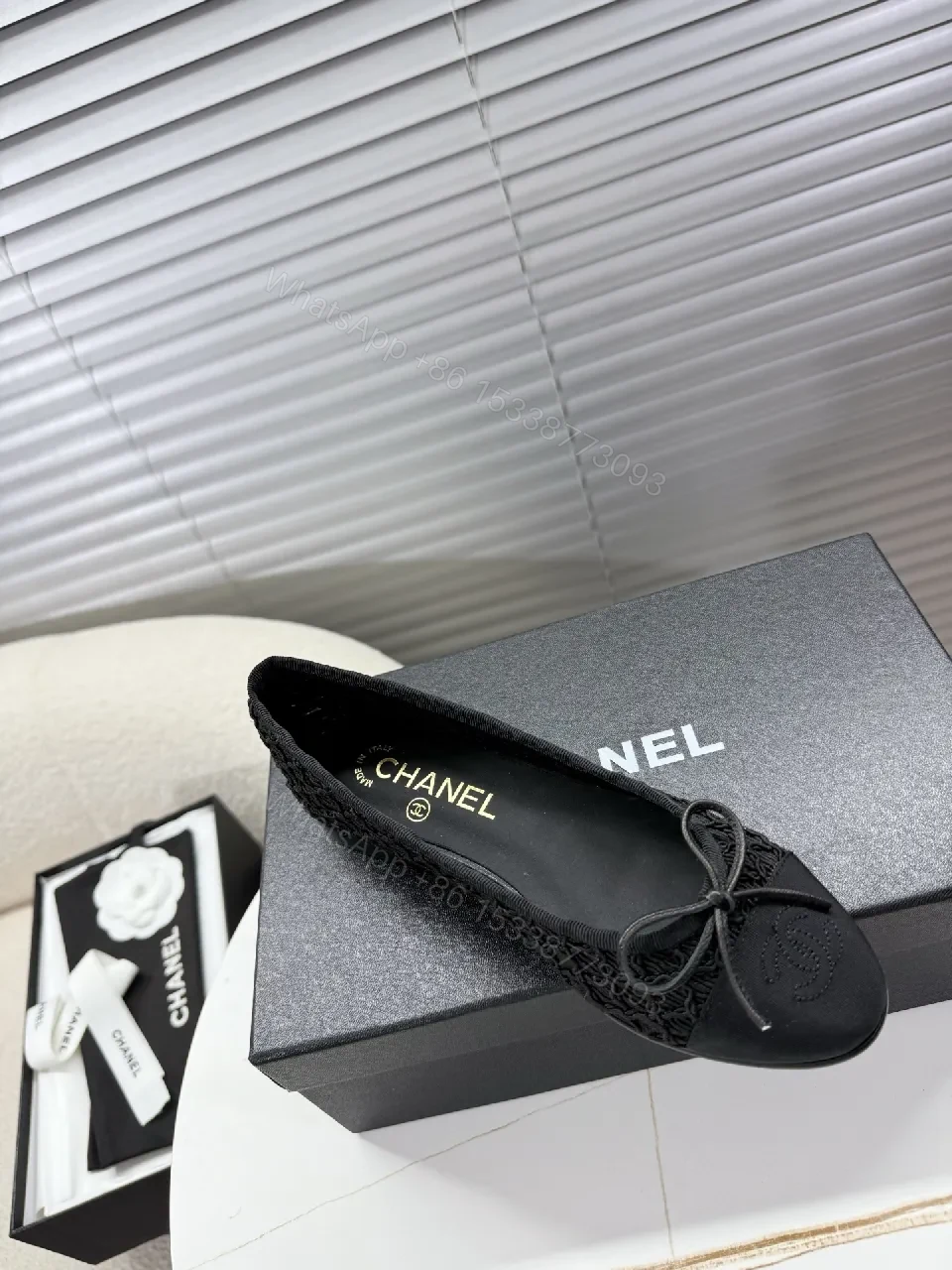 View 8 of Lace Knit Ballet Flats: Subtle Bow, All-Day Comfort, Black