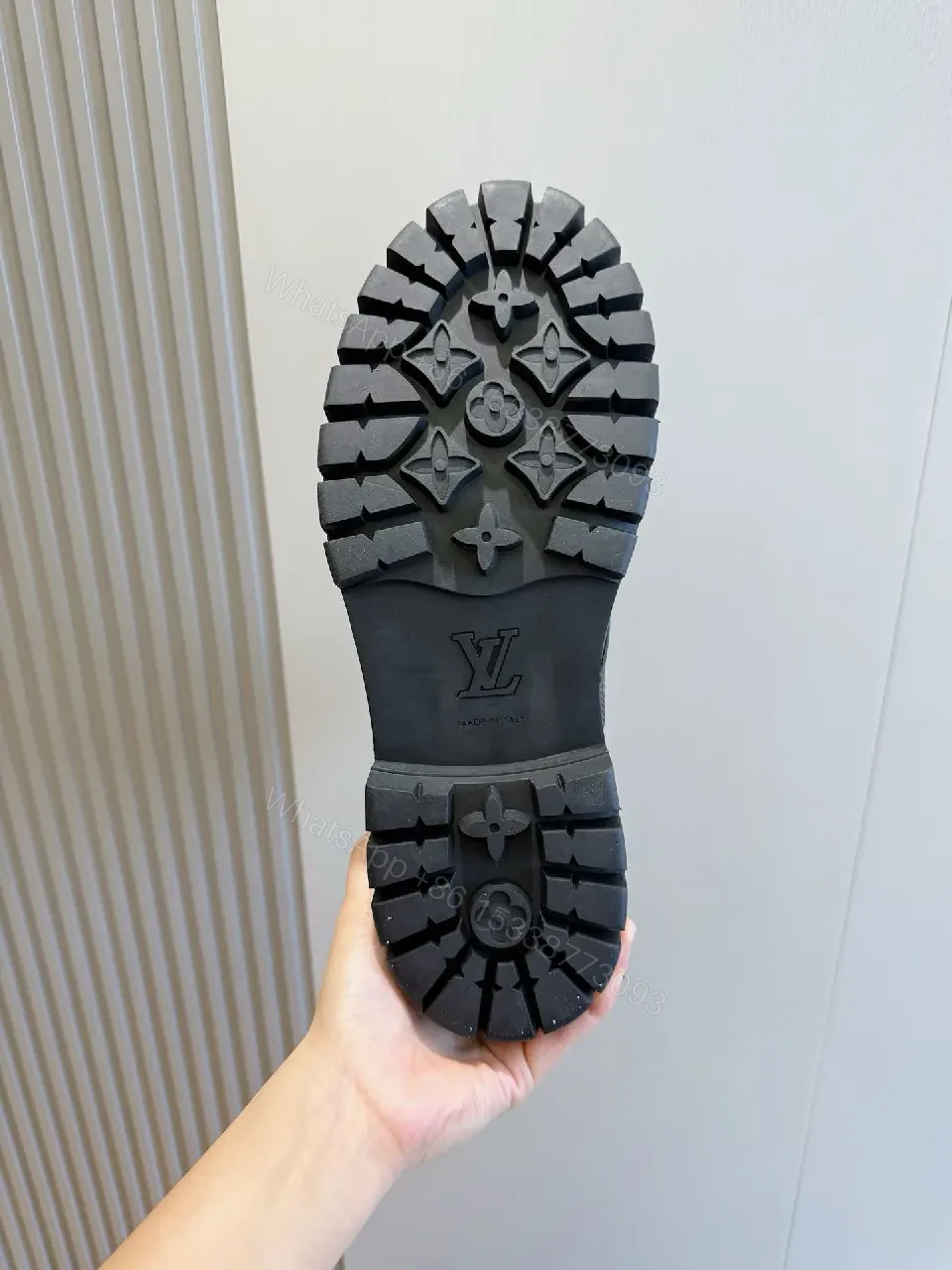 View 2 of Bold Textured Leather Combat Boots with Luxe Detailing