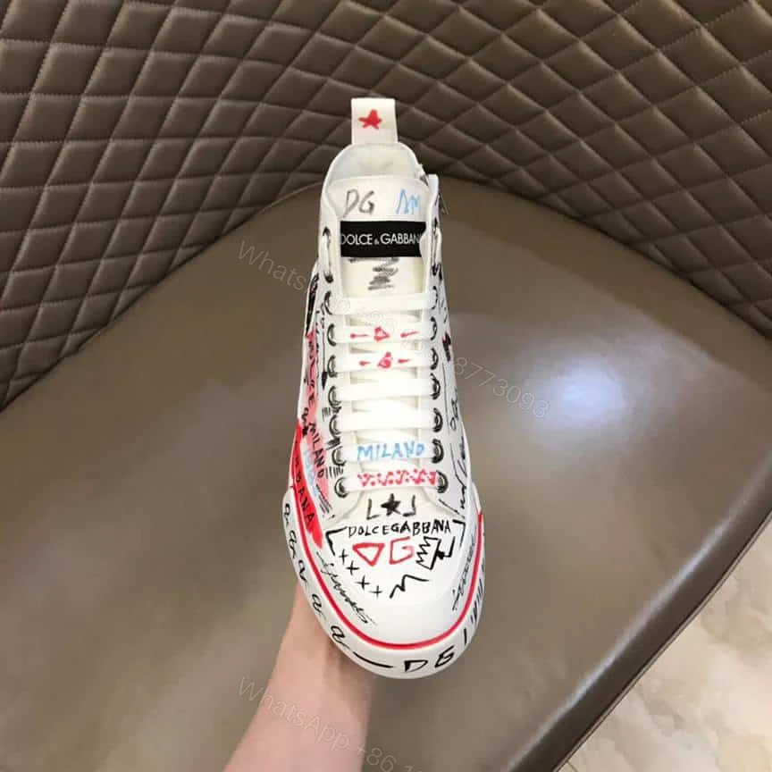 View 6 of DOLCE AND GABBANA HAND-PAINTED GRAFFITI CANVAS PORTOFINO LIGHT MID-TOP SNEAKERS – DG111