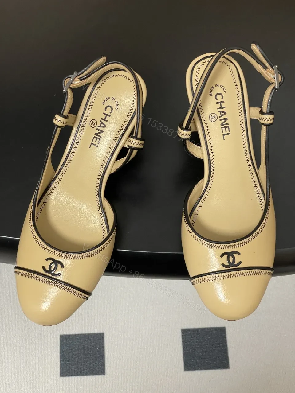 View 6 of Champagne Leather Slingback Heels: Minimalist Luxury Comfort