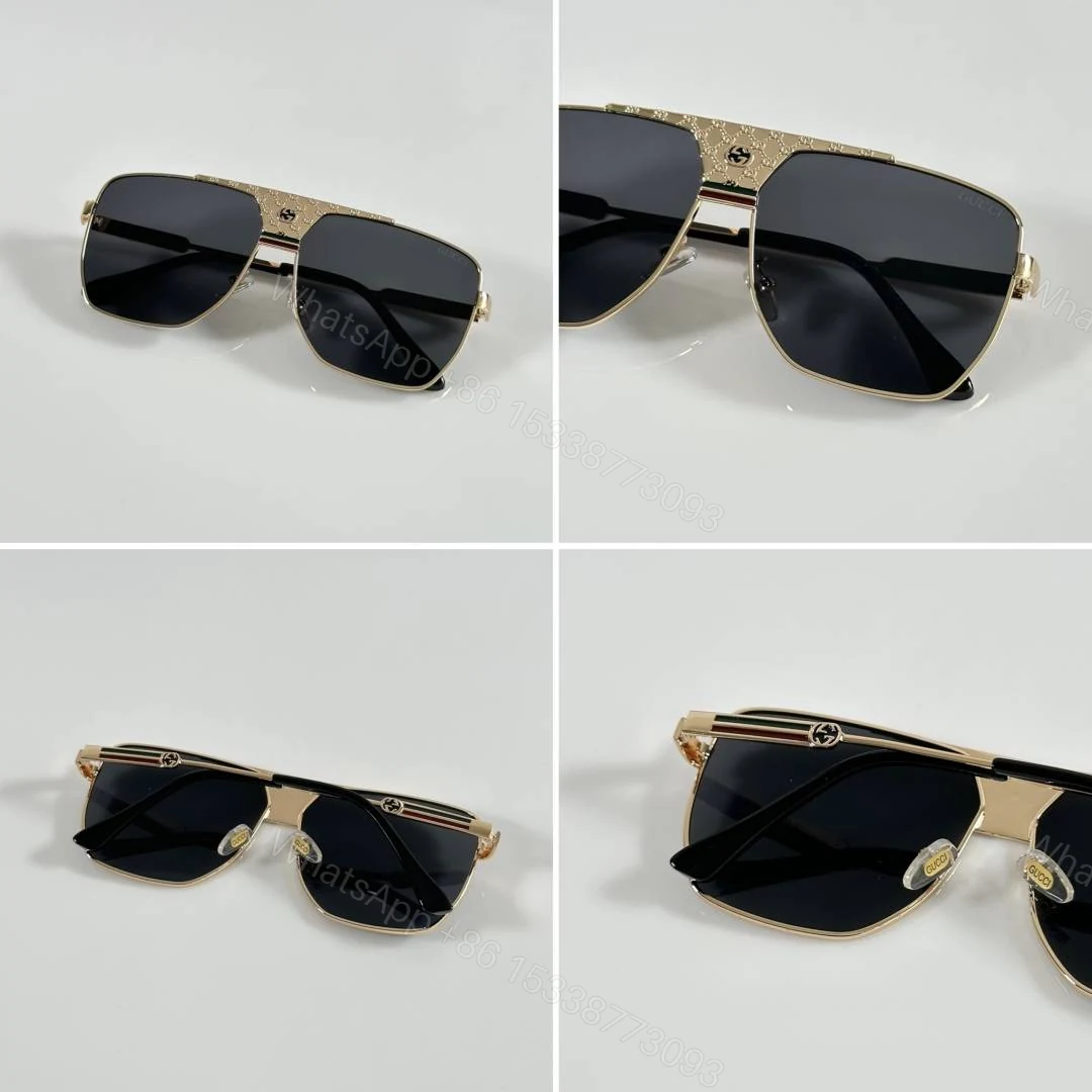 View 2 of First Copy Gucci Navigator Sunglasses Gold Frame Grey Lens