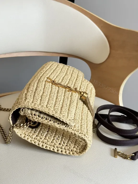 View 6 of Natural Raffia Tote with YSL Chain Hardware, Luxe Everyday Bag