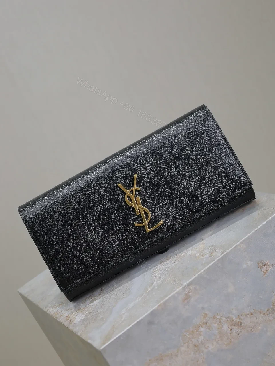 View 7 of Compact Black Calfskin Clutch with Gold-tone Hardware