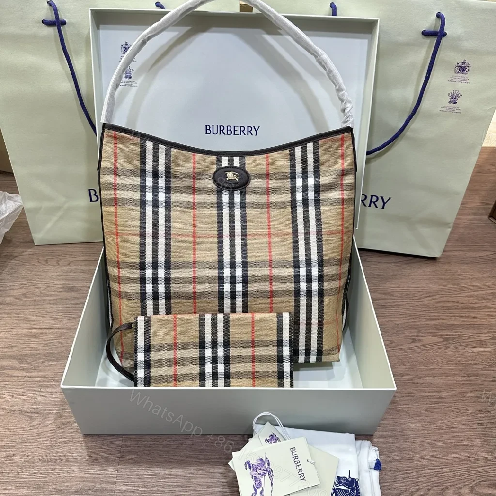 View 2 of Classic Check Tote Set: Luxe Silk-Lined Carryalls with Gold Hardware