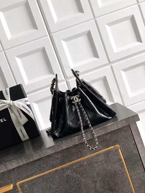 Quilted Black Leather Bag with Chain Strap—Compact Elegance — view 1