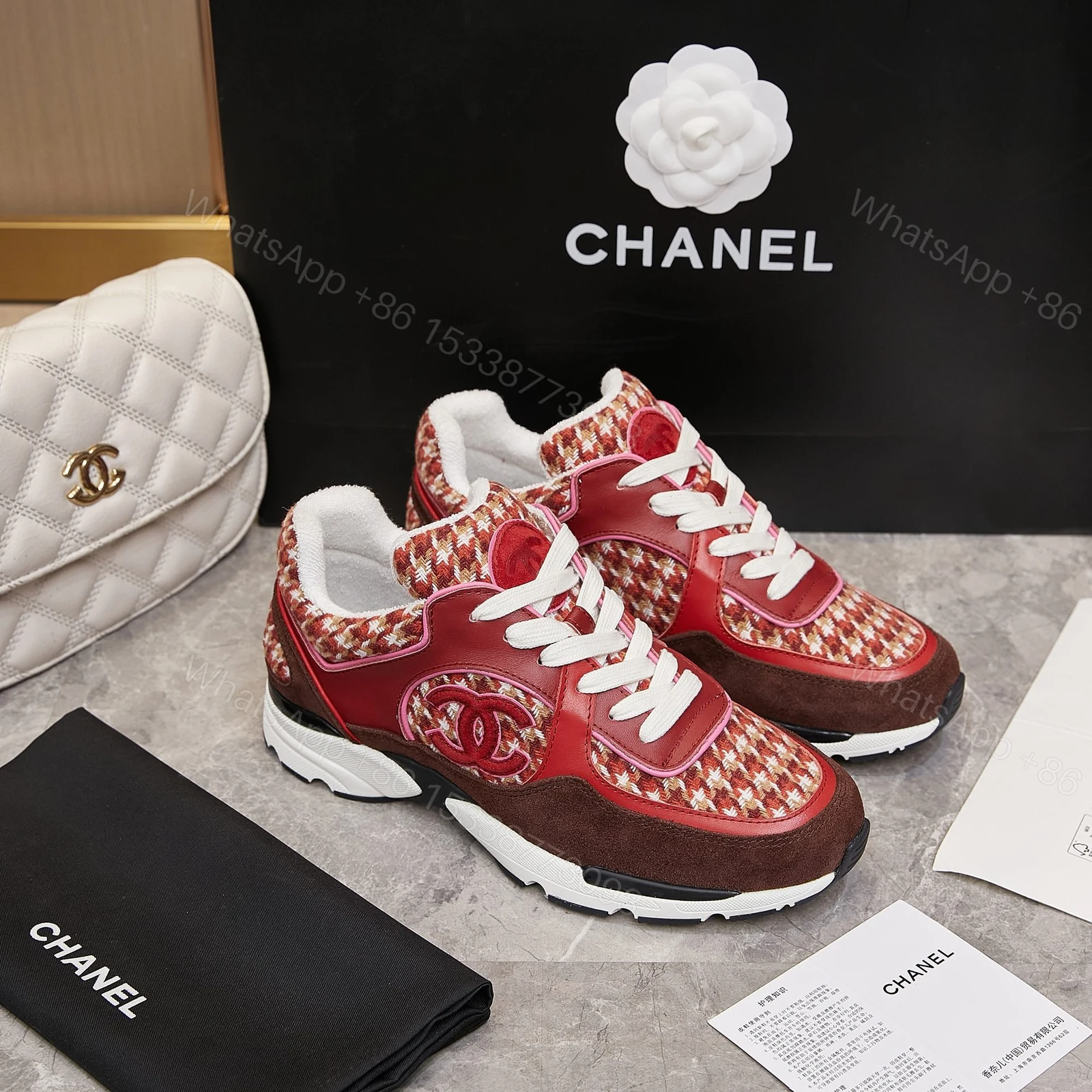 Chanel 一比一紅色千鳥格拼皮運動鞋 女士時尚潮鞋 秋冬限定款 — view 1