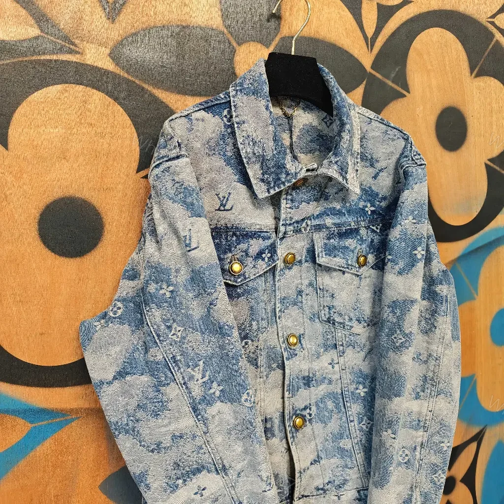 View 7 of Washed Denim Jacket with Luxe Monogram Pattern