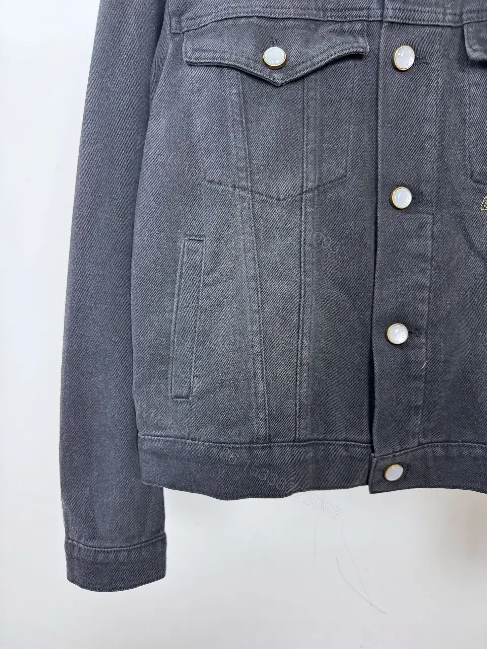 View 10 of Dark Denim Jacket + LV-Inspired Logo Stitching + Edgy Casual + Signature Logo Detail + Jacket